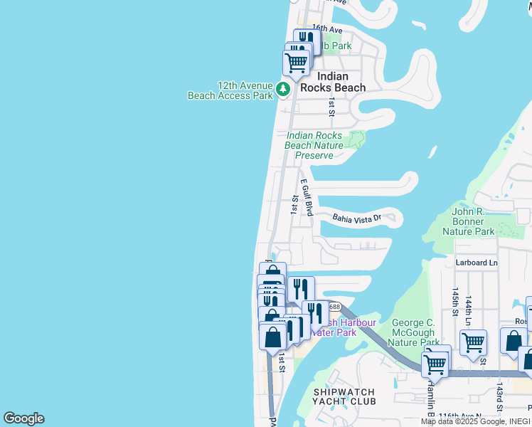 map of restaurants, bars, coffee shops, grocery stores, and more near 724 Beach Trail in Indian Rocks Beach
