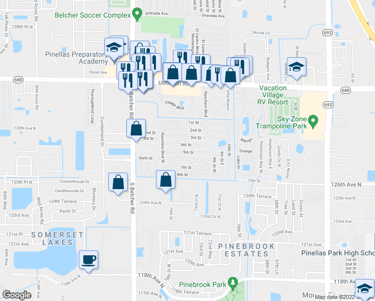 map of restaurants, bars, coffee shops, grocery stores, and more near 432 4th Street in Largo