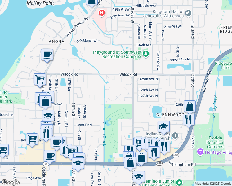 map of restaurants, bars, coffee shops, grocery stores, and more near 12800 Vonn Road in Largo
