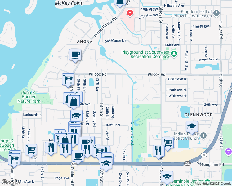 map of restaurants, bars, coffee shops, grocery stores, and more near 12803 Kimberly Oaks Circle in Largo