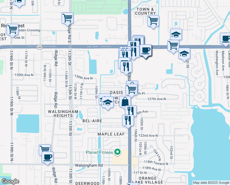 map of restaurants, bars, coffee shops, grocery stores, and more near 12766 Seminole Boulevard in Largo