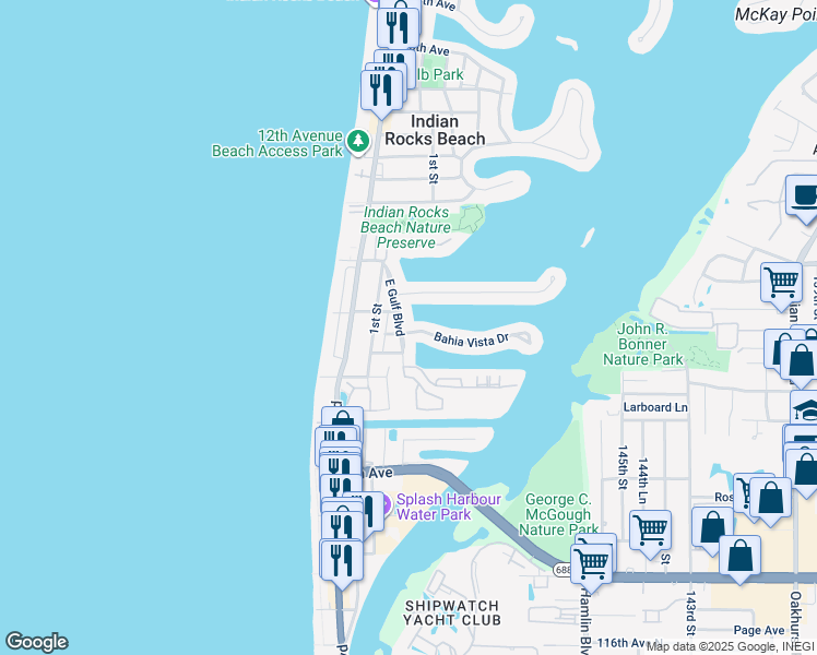 map of restaurants, bars, coffee shops, grocery stores, and more near 728 East Gulf Boulevard in Indian Rocks Beach