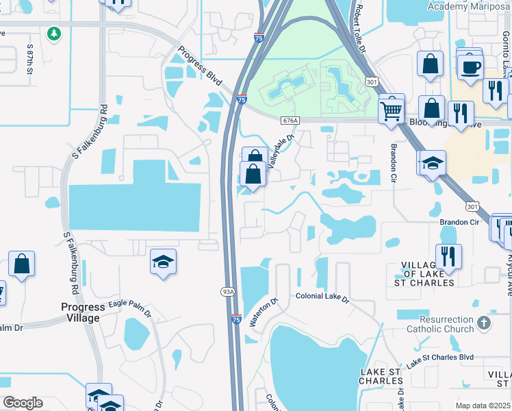 map of restaurants, bars, coffee shops, grocery stores, and more near 6434 Cypressdale Drive in Riverview
