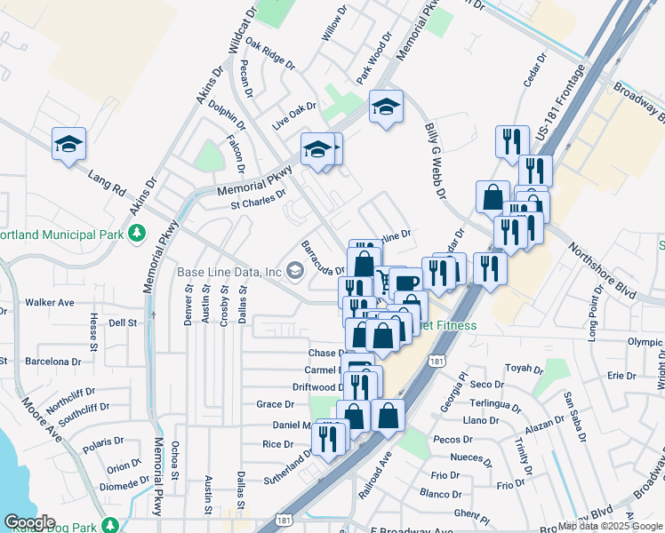 map of restaurants, bars, coffee shops, grocery stores, and more near 201 Santa Monica Drive in Portland
