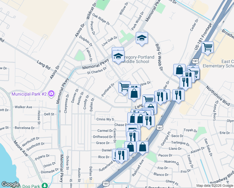 map of restaurants, bars, coffee shops, grocery stores, and more near 214 Wilshire Street in Portland