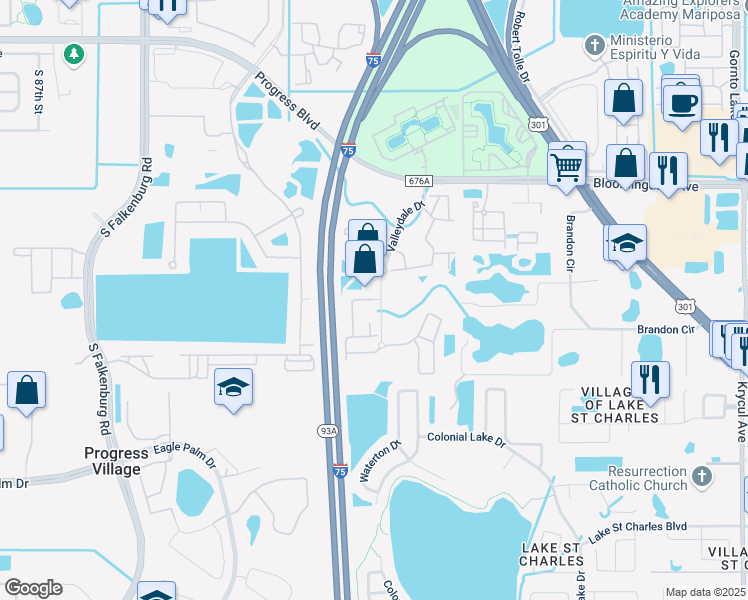 map of restaurants, bars, coffee shops, grocery stores, and more near 6411 Valleydale Drive in Riverview