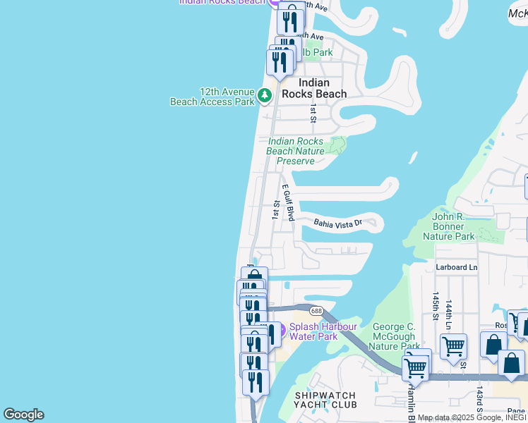 map of restaurants, bars, coffee shops, grocery stores, and more near 729 Gulf Boulevard in Indian Rocks Beach