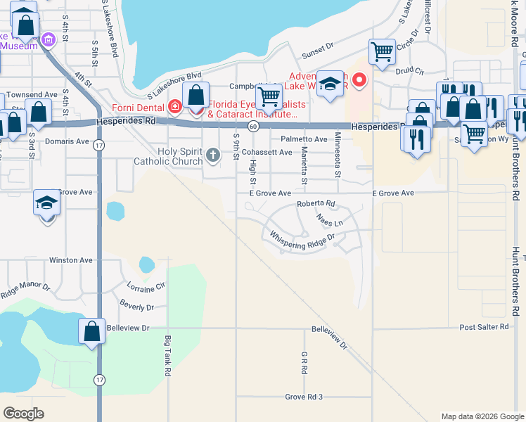 map of restaurants, bars, coffee shops, grocery stores, and more near 951 Sally Road in Lake Wales