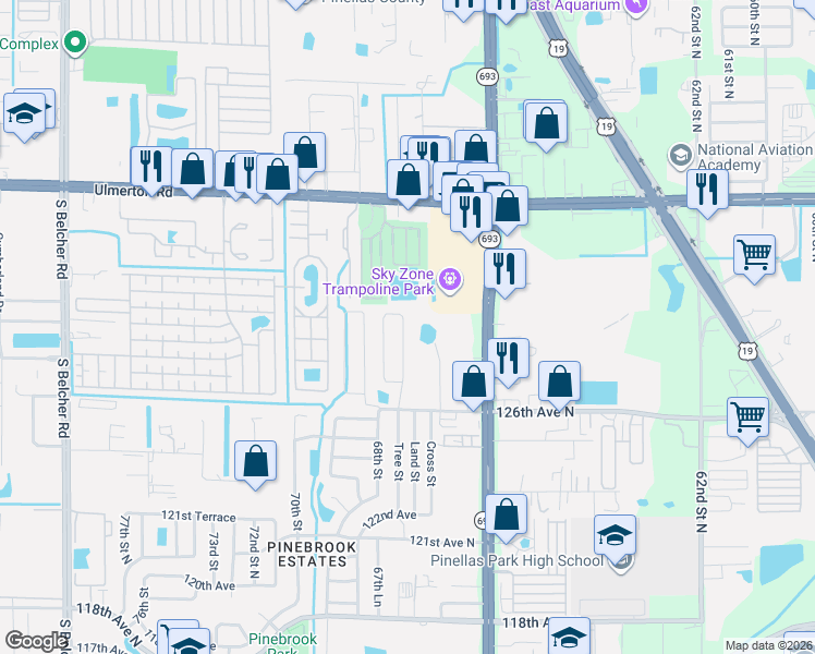 map of restaurants, bars, coffee shops, grocery stores, and more near 12738 Gorda Circle South in Largo