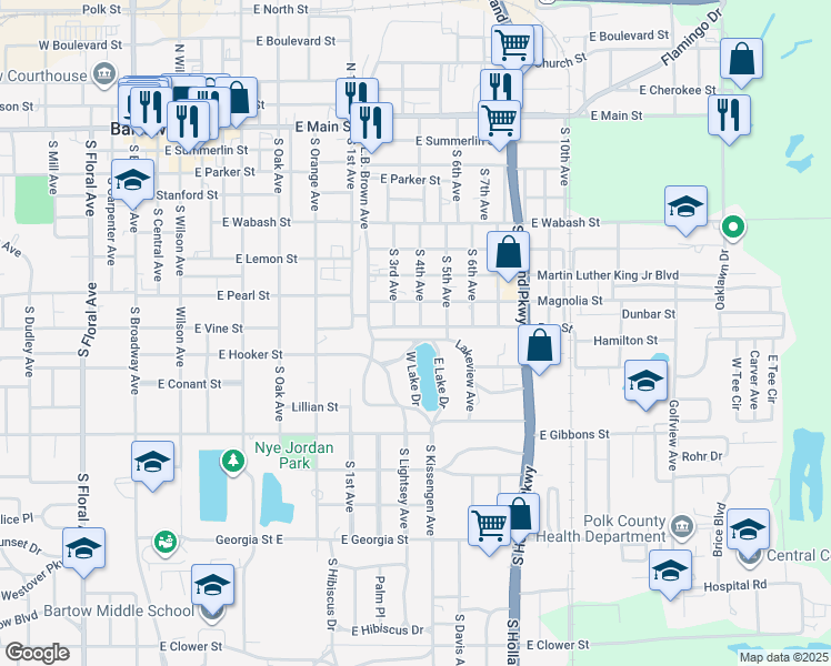 map of restaurants, bars, coffee shops, grocery stores, and more near 1090 Seminole Trail in Bartow
