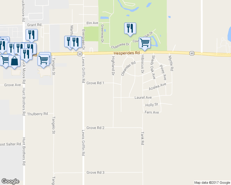 map of restaurants, bars, coffee shops, grocery stores, and more near 324 Oleander Road in Lake Wales