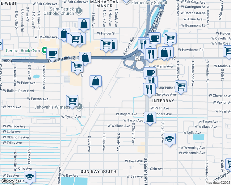 map of restaurants, bars, coffee shops, grocery stores, and more near 5145 South Dale Mabry Highway in Tampa
