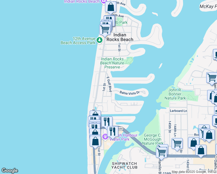 map of restaurants, bars, coffee shops, grocery stores, and more near 728 East Gulf Boulevard in Indian Rocks Beach