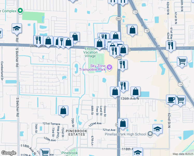 map of restaurants, bars, coffee shops, grocery stores, and more near 12738 Gorda Circle South in Largo