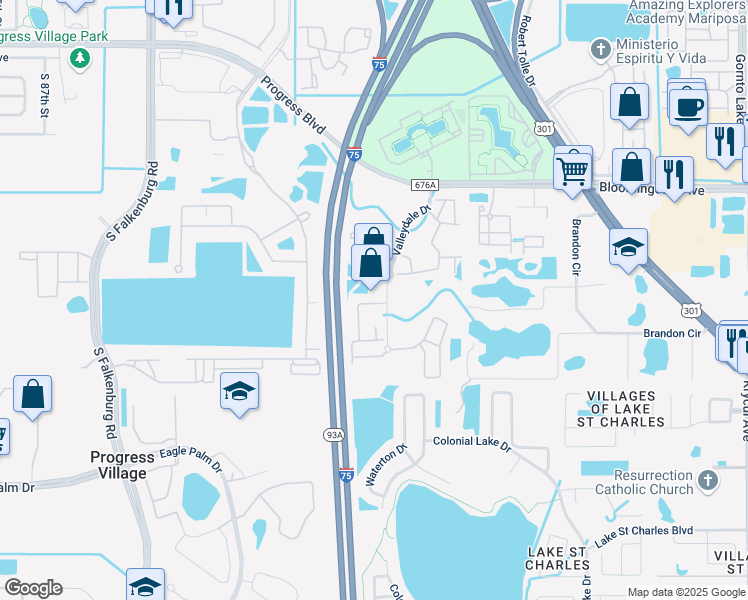 map of restaurants, bars, coffee shops, grocery stores, and more near 6411 Valleydale Drive in Riverview