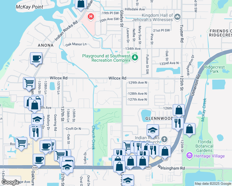 map of restaurants, bars, coffee shops, grocery stores, and more near 12800 Vonn Road in Largo