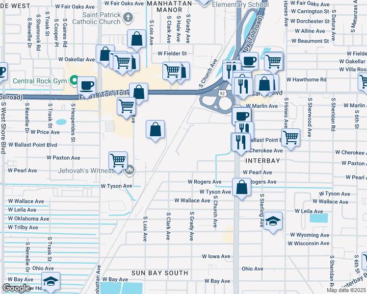 map of restaurants, bars, coffee shops, grocery stores, and more near 5145 South Dale Mabry Highway in Tampa