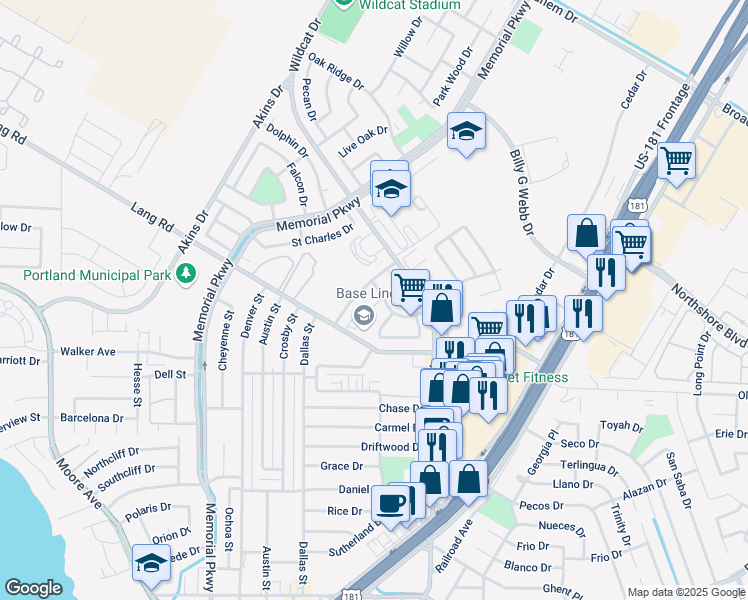 map of restaurants, bars, coffee shops, grocery stores, and more near 214 Wilshire Street in Portland