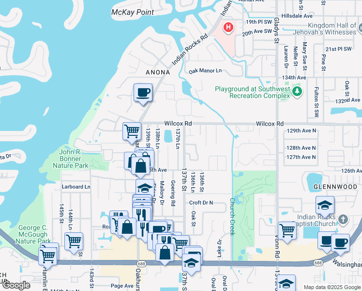 map of restaurants, bars, coffee shops, grocery stores, and more near 12787 137th Lane in Largo