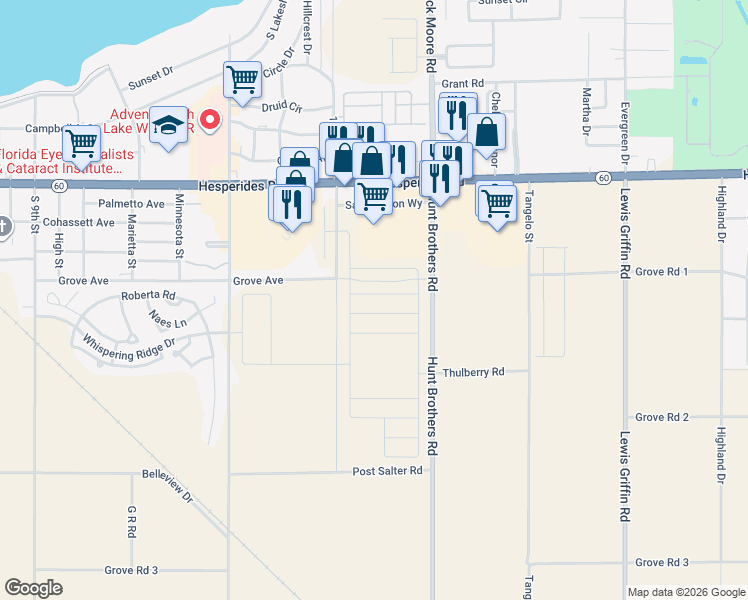 map of restaurants, bars, coffee shops, grocery stores, and more near in Lake Wales