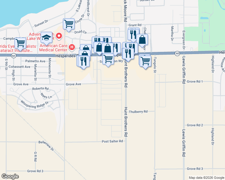 map of restaurants, bars, coffee shops, grocery stores, and more near in Lake Wales
