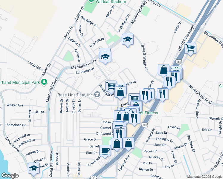 map of restaurants, bars, coffee shops, grocery stores, and more near 201 Santa Monica Drive in Portland