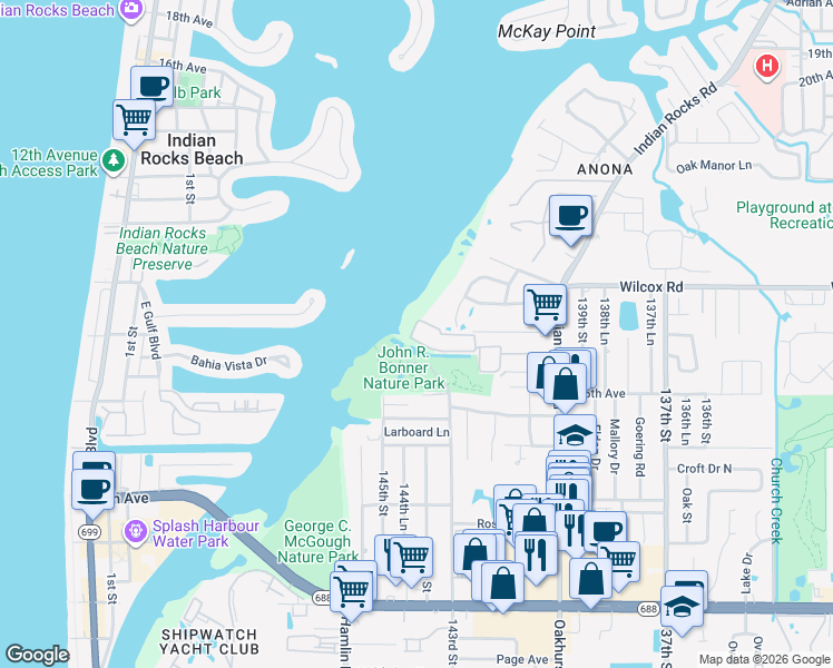 map of restaurants, bars, coffee shops, grocery stores, and more near 10 The New Atlantis Club in Largo