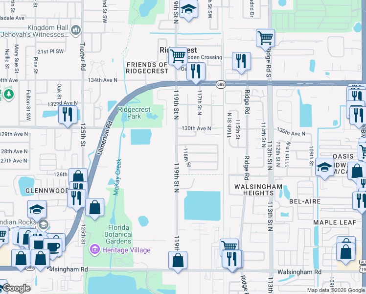 map of restaurants, bars, coffee shops, grocery stores, and more near 12820 118th Street in Largo