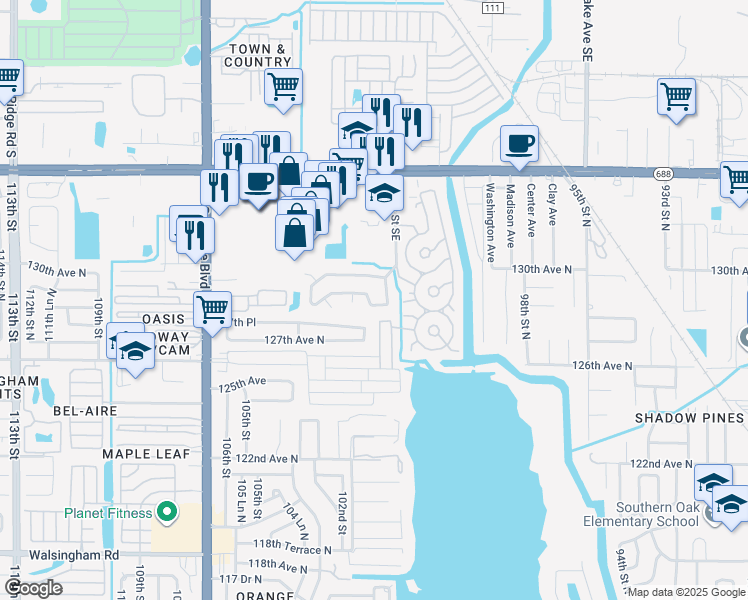 map of restaurants, bars, coffee shops, grocery stores, and more near 10187 128th Terrace North in Largo