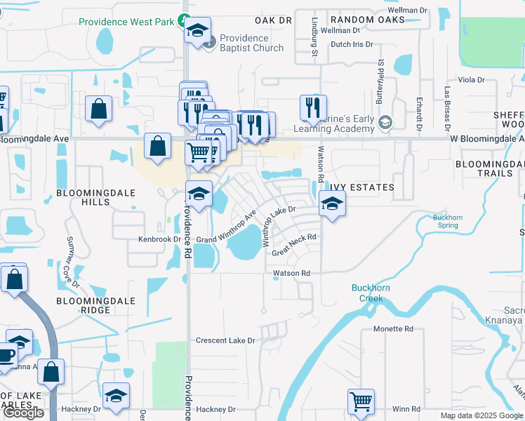 map of restaurants, bars, coffee shops, grocery stores, and more near 11233 Grand Winthrop Avenue in Riverview