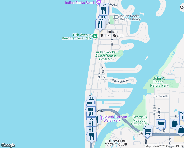 map of restaurants, bars, coffee shops, grocery stores, and more near 729 Gulf Boulevard in Indian Rocks Beach
