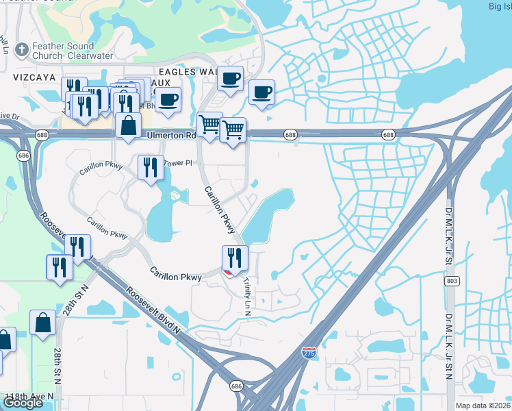 map of restaurants, bars, coffee shops, grocery stores, and more near 270 Newbury Place North in St. Petersburg