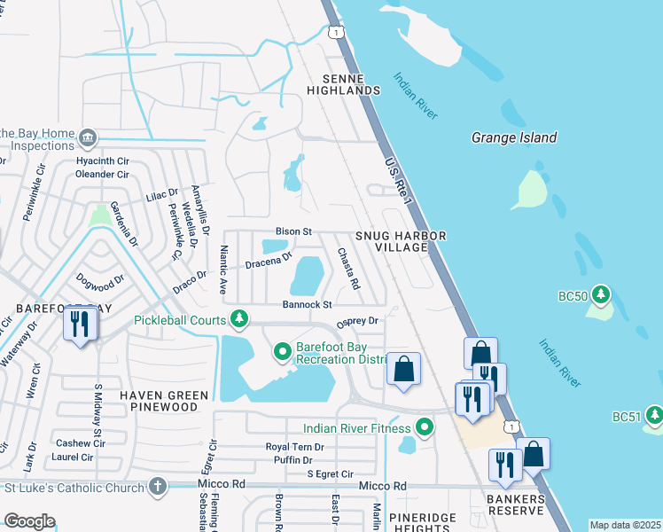 map of restaurants, bars, coffee shops, grocery stores, and more near 7651 Great Bear Lake Drive in Micco