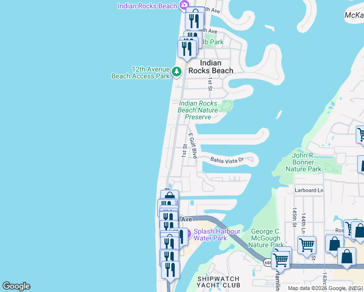 map of restaurants, bars, coffee shops, grocery stores, and more near 729 Gulf Boulevard in Indian Rocks Beach