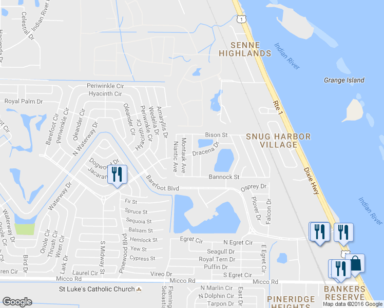 map of restaurants, bars, coffee shops, grocery stores, and more near 7642 Longhorn Avenue in Micco