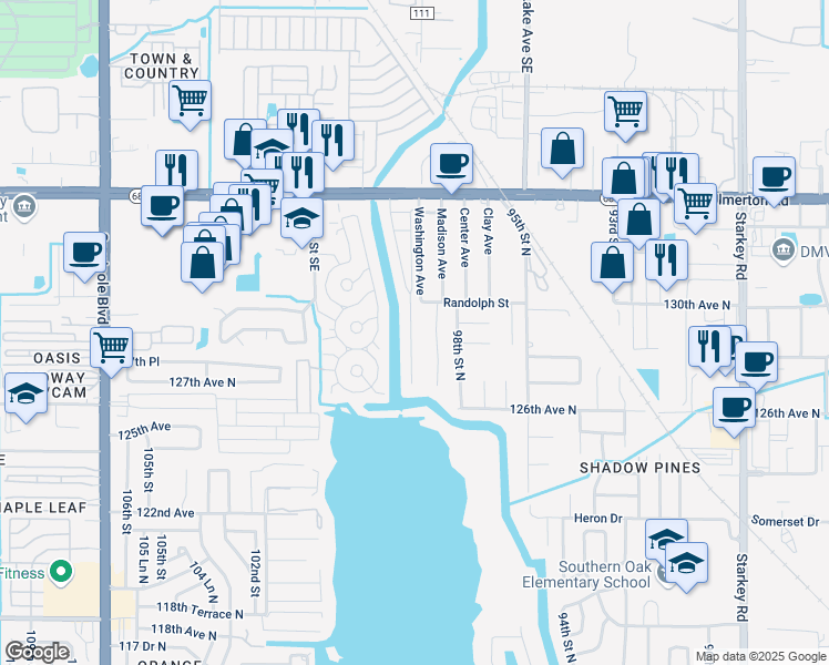 map of restaurants, bars, coffee shops, grocery stores, and more near 12872 Pineway Drive in Largo