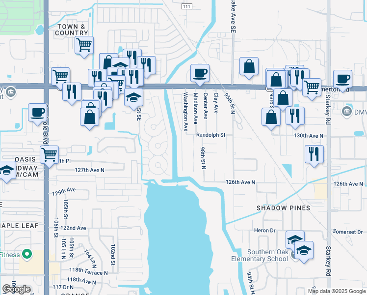 map of restaurants, bars, coffee shops, grocery stores, and more near 12872 Pineway Drive in Largo