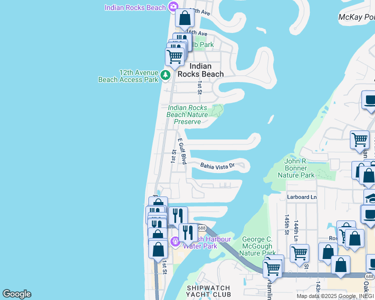 map of restaurants, bars, coffee shops, grocery stores, and more near 728 East Gulf Boulevard in Indian Rocks Beach