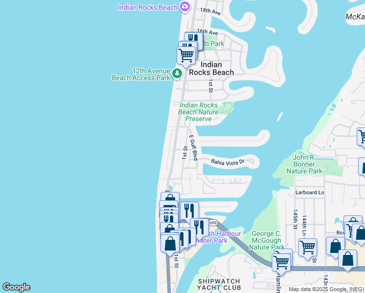 map of restaurants, bars, coffee shops, grocery stores, and more near 729 Gulf Boulevard in Indian Rocks Beach