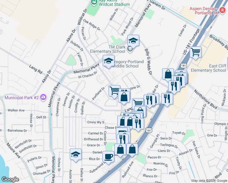 map of restaurants, bars, coffee shops, grocery stores, and more near 201 Santa Monica Drive in Portland