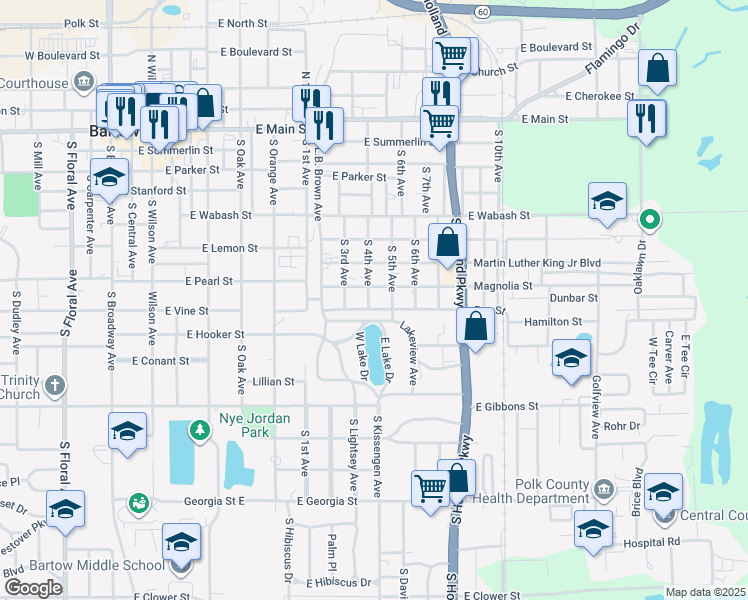 map of restaurants, bars, coffee shops, grocery stores, and more near 1090 Seminole Trail in Bartow