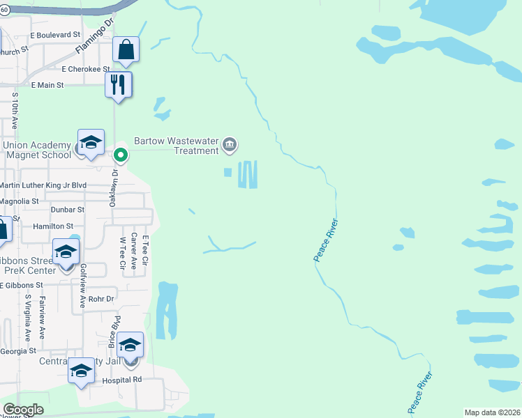 map of restaurants, bars, coffee shops, grocery stores, and more near 2505 East Wabash Street in Bartow