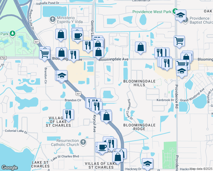map of restaurants, bars, coffee shops, grocery stores, and more near 6313 Osprey Lake Circle in Riverview
