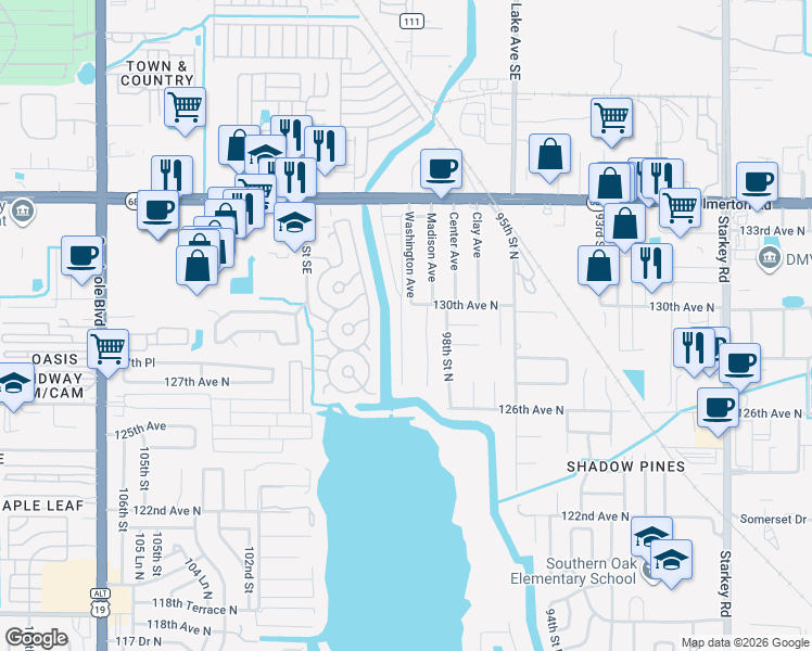 map of restaurants, bars, coffee shops, grocery stores, and more near 12872 Pineway Drive in Largo