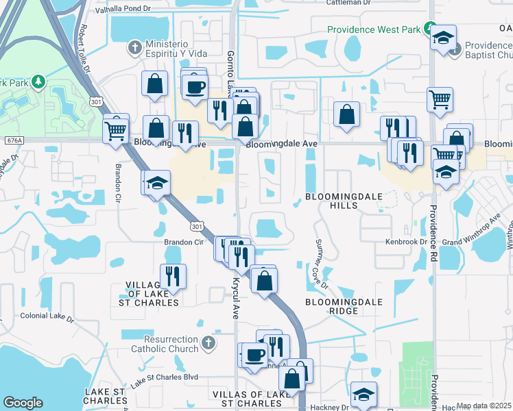 map of restaurants, bars, coffee shops, grocery stores, and more near 6313 Osprey Lake Circle in Riverview