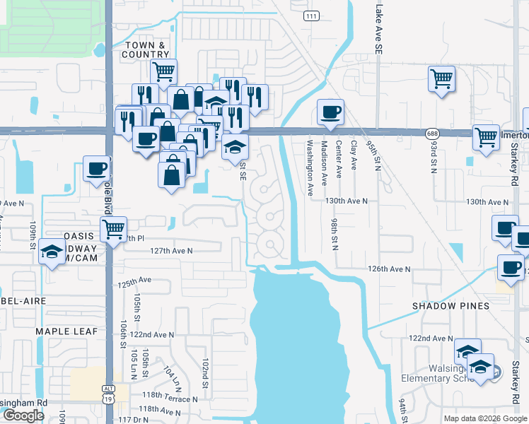 map of restaurants, bars, coffee shops, grocery stores, and more near 195 4 Seasons Estates in Largo