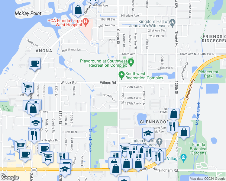 map of restaurants, bars, coffee shops, grocery stores, and more near 12900 Vonn Road in Largo