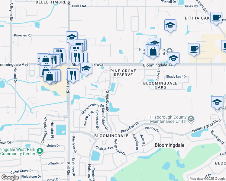 map of restaurants, bars, coffee shops, grocery stores, and more near 3609 Pine Knot Drive in Valrico