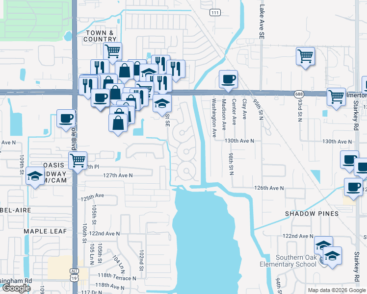 map of restaurants, bars, coffee shops, grocery stores, and more near 13225 101st Street Southeast in Largo