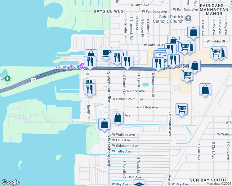 map of restaurants, bars, coffee shops, grocery stores, and more near 4705 West Price Avenue in Tampa